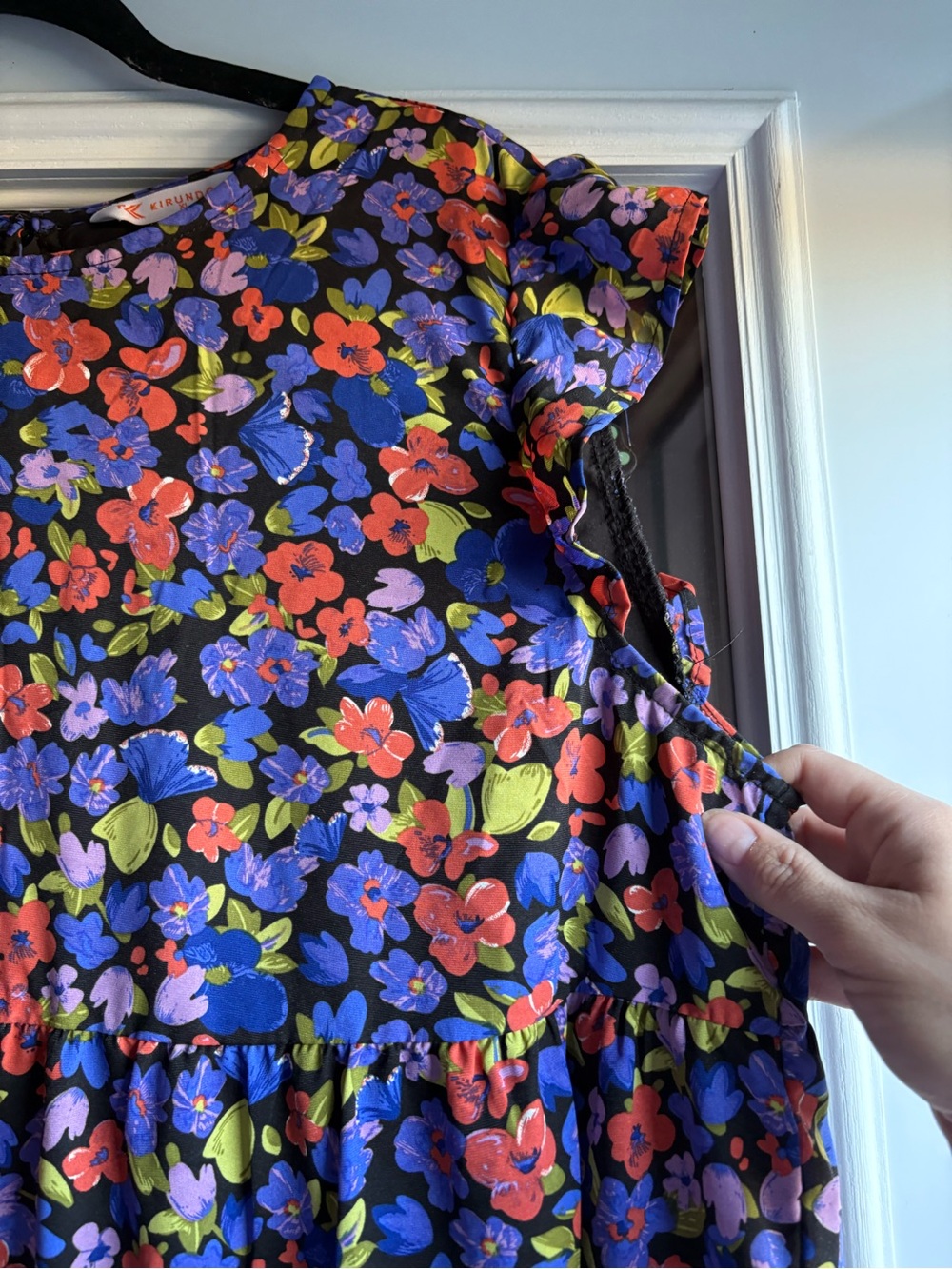 Floral Tiered Midi Dress in Purple and Coral - Picture 2 of 3